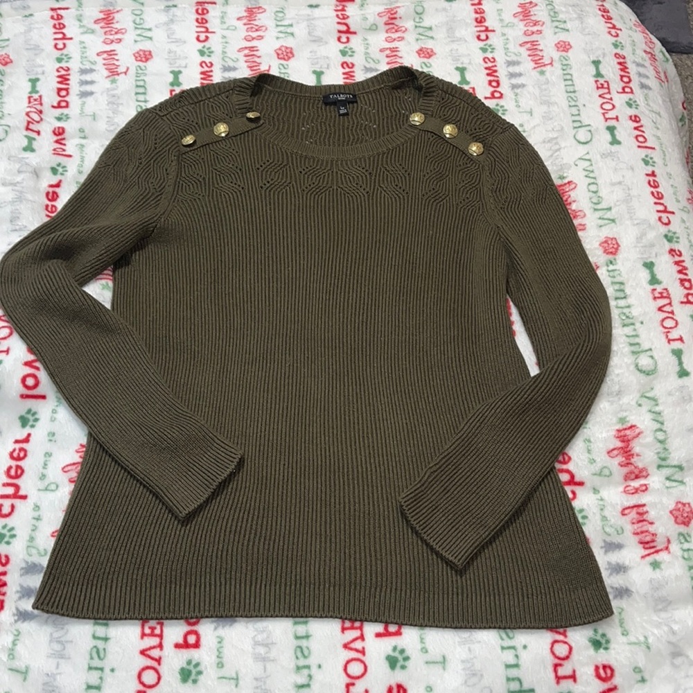 Talbots green sweater with gold accents